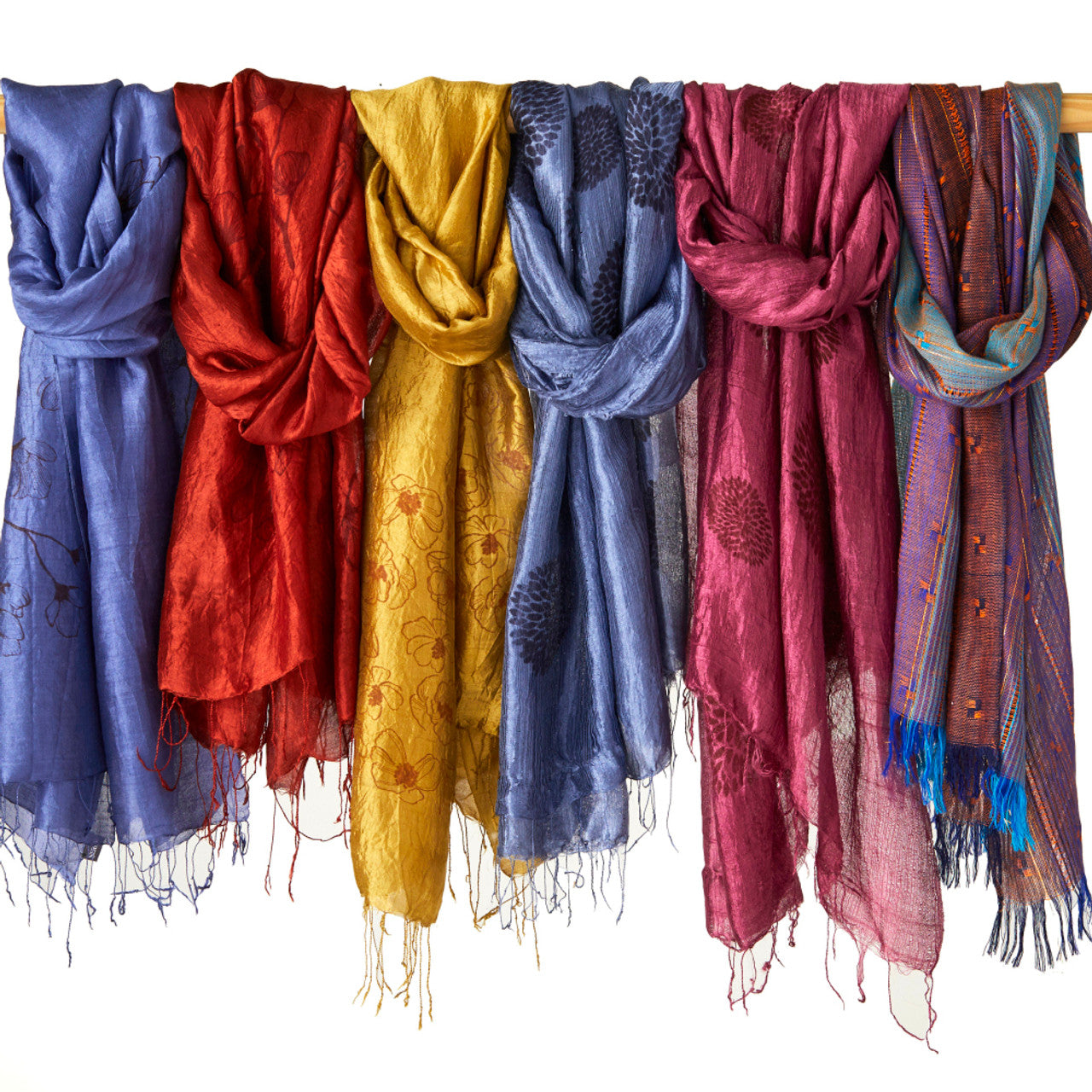 Cranberry Chrysanthemum Silk Scarf