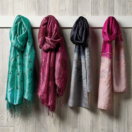 Magenta Embroidered Silk Scarf