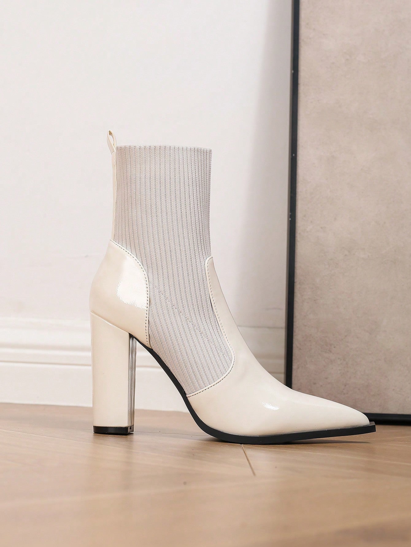Fashionable Pointed Toe Block Heel Casual All-Match Ankle Boots For Women, Beige