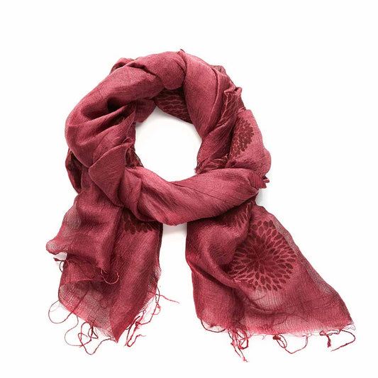 Cranberry Chrysanthemum Silk Scarf