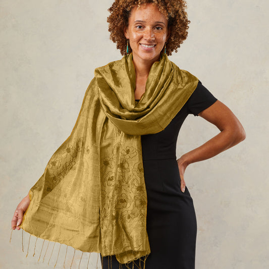 Gold Dust Wildflower Silk Scarf
